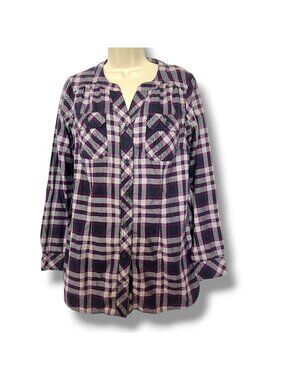 Duluth Trading Women M Crosscut Wicking Flannel Long Sleeve Top w Pockets Purple